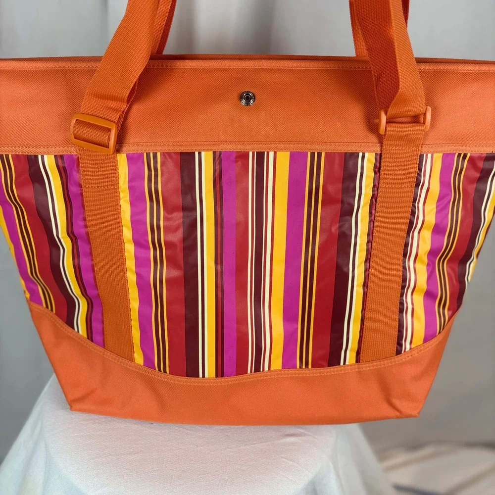 Sachi Orange Striped‎ Insulated Big Tote Bag Cooler Bag